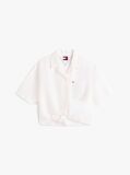 White Relaxed Fit Linen Blend Tie Front Shirt  Women