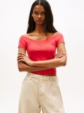 Rosu Top Slim Ribbed Cu Umeri Descoperiti  Femei