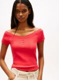 Rosu Top Slim Ribbed Cu Umeri Descoperiti  Femei
