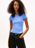 Blue Bluza Cu Guler Boat Ribbed Cu Volane  Femei