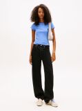 Blue Bluza Cu Guler Boat Ribbed Cu Volane  Femei