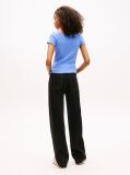 Blue Bluza Cu Guler Boat Ribbed Cu Volane  Femei
