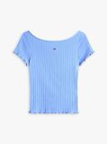 Blue Bluza Cu Guler Boat Ribbed Cu Volane  Femei
