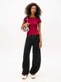 Roz Bluza Cu Guler Boat Ribbed Cu Volane  Femei