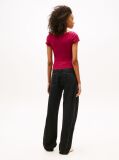 Roz Bluza Cu Guler Boat Ribbed Cu Volane  Femei