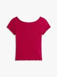 Roz Bluza Cu Guler Boat Ribbed Cu Volane  Femei