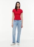 Rosu Tricou Slim Cu Logo Si Dungi  Femei