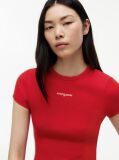 Rosu Tricou Slim Cu Logo Si Dungi  Femei