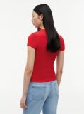 Rosu Tricou Slim Cu Logo Si Dungi  Femei