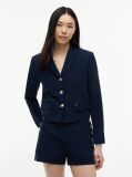 Blue Blazer Scurt Cu Croiala Normala Si Nasturi Aurii  Femei