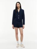 Blue Blazer Scurt Cu Croiala Normala Si Nasturi Aurii  Femei