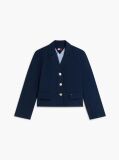 Blue Blazer Scurt Cu Croiala Normala Si Nasturi Aurii  Femei