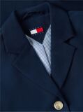 Blue Blazer Scurt Cu Croiala Normala Si Nasturi Aurii  Femei