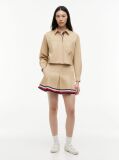 Beige Global Stripe Tape Pleated Mini Skirt  Women