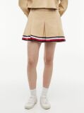 Beige Global Stripe Tape Pleated Mini Skirt  Women