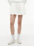 White Textured Twill Pleated Flared Mini Skirt  Women