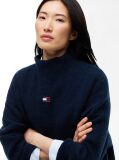 Blue Pulover Din Alpaca Cu Guler Mock Si Steag  Femei
