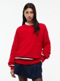 Rosu Pulover Tricotat  Cu Croiala Oversized Din Lana Pura   Femei