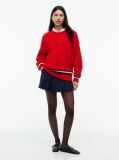 Rosu Pulover Tricotat  Cu Croiala Oversized Din Lana Pura   Femei