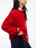 Rosu Pulover Tricotat  Cu Croiala Oversized Din Lana Pura   Femei