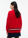 Rosu Pulover Tricotat  Cu Croiala Oversized Din Lana Pura   Femei