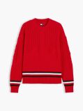 Rosu Pulover Tricotat  Cu Croiala Oversized Din Lana Pura   Femei