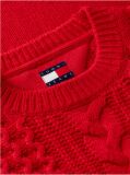 Rosu Pulover Tricotat  Cu Croiala Oversized Din Lana Pura   Femei