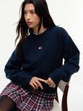 Blue Tommy Badge Fluffy Jumper With Alpaca  Women