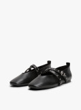 Black Leather Crossover Strap Mary Janes  Women
