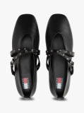 Black Leather Crossover Strap Mary Janes  Women