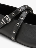Black Leather Crossover Strap Mary Janes  Women