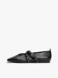 Black Leather Crossover Strap Mary Janes  Women