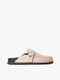 Beige Textured Suede Buckle Mules  Women