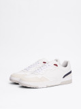 White Leather Mixed Texture Basketball Trainers  Men