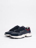Blue Pantofi Sport Din Piele Cu Textura Mixta  Barbati