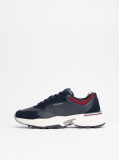 Blue Pantofi Sport Din Piele Cu Textura Mixta  Barbati