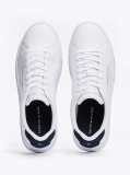 White Pebble Grain Court Trainers  Men
