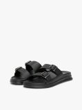 Black Leather Buckle Strap Sandals  Men