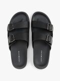 Black Leather Buckle Strap Sandals  Men