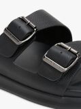 Black Leather Buckle Strap Sandals  Men