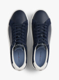 Blue Mixed Texture Leather Court Trainers  Men