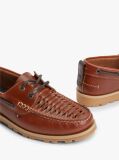Brown Leather Braided Boat Shoes  Men