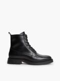 Black Leather Cleat Zip-Up Mid Boots  Men