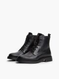 Black Leather Cleat Zip-Up Mid Boots  Men