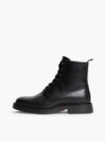 Black Leather Cleat Zip-Up Mid Boots  Men