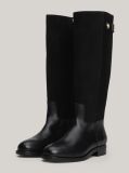 Black Leather Mixed Texture Knee-High Boots  Women
