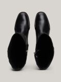Black Leather Mixed Texture Knee-High Boots  Women