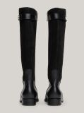 Black Leather Mixed Texture Knee-High Boots  Women