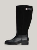 Black Leather Mixed Texture Knee-High Boots  Women