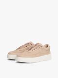 Beige Leather Metallic Logo Court Trainers  Women